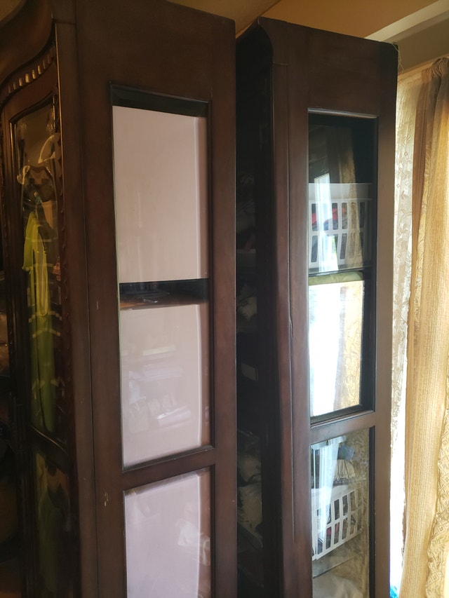 2 Large Wood Display Cabinets with Glass Shelves - photo 2
