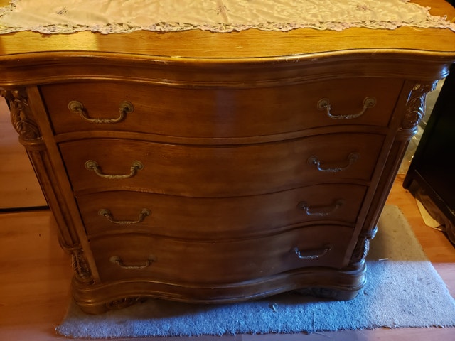 Ornate Solid Wood Bombe Chest - 4 Drawers & Hidden Side Cabinets
