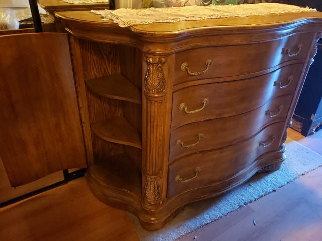 Ornate Solid Wood Bombe Chest - 4 Drawers & Hidden Side Cabinets - photo 3