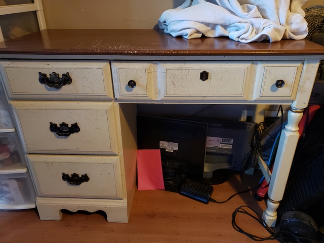 Vintage Wood Desk with 4 Drawers - Solid Frame