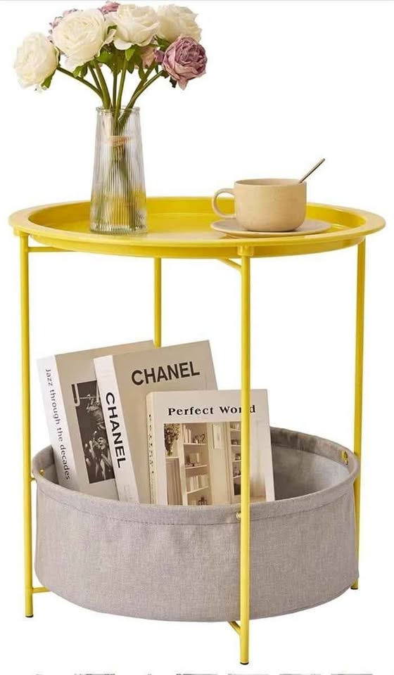 Round side table / stand with basket