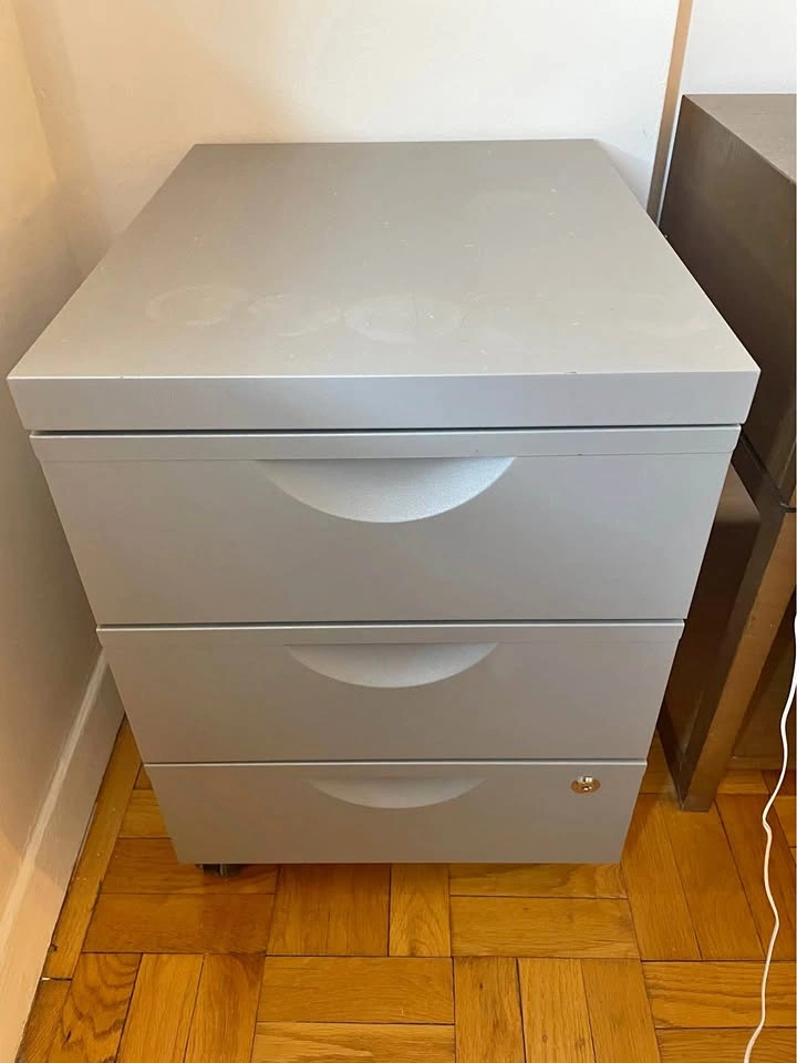 Silver 3-Drawer Mobile File Cabinet with Bottom Drawer Lock