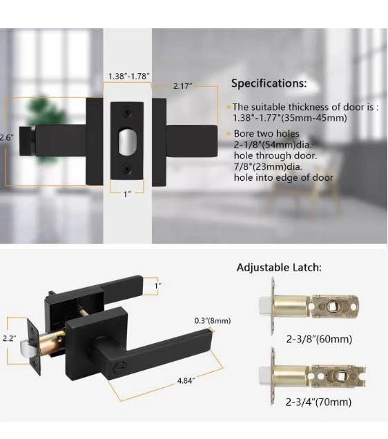 Probrico 3 Pack Matte Black Square Privacy Door Levers - photo 2