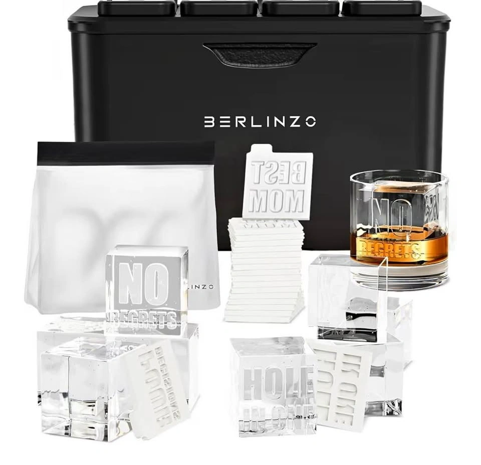 Berlinzo Premium Clear Ice Cube Maker - 8 Large 2.1" Ice Squares