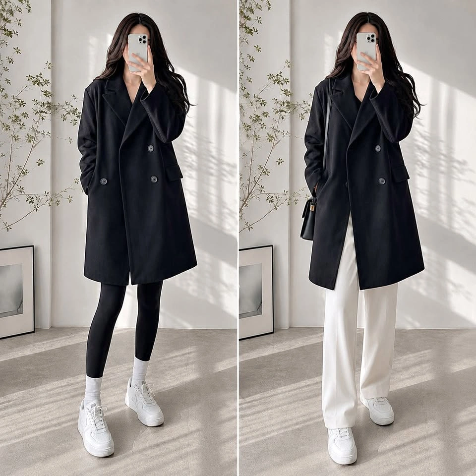Brand New Women's Wool Blend Winter Overcoat | Black | L-XL