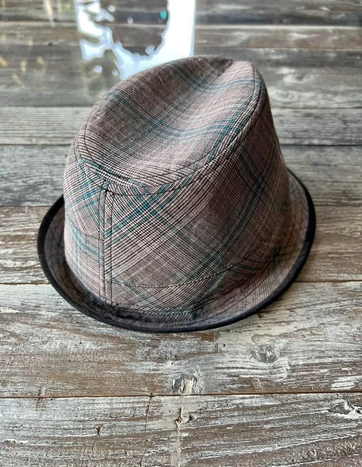 Men's Blue Grey Plaid Fedora Hat
