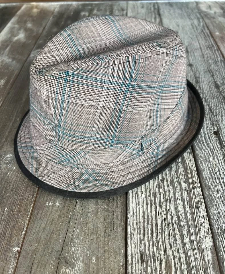 Men's Blue Grey Plaid Fedora Hat - photo 2