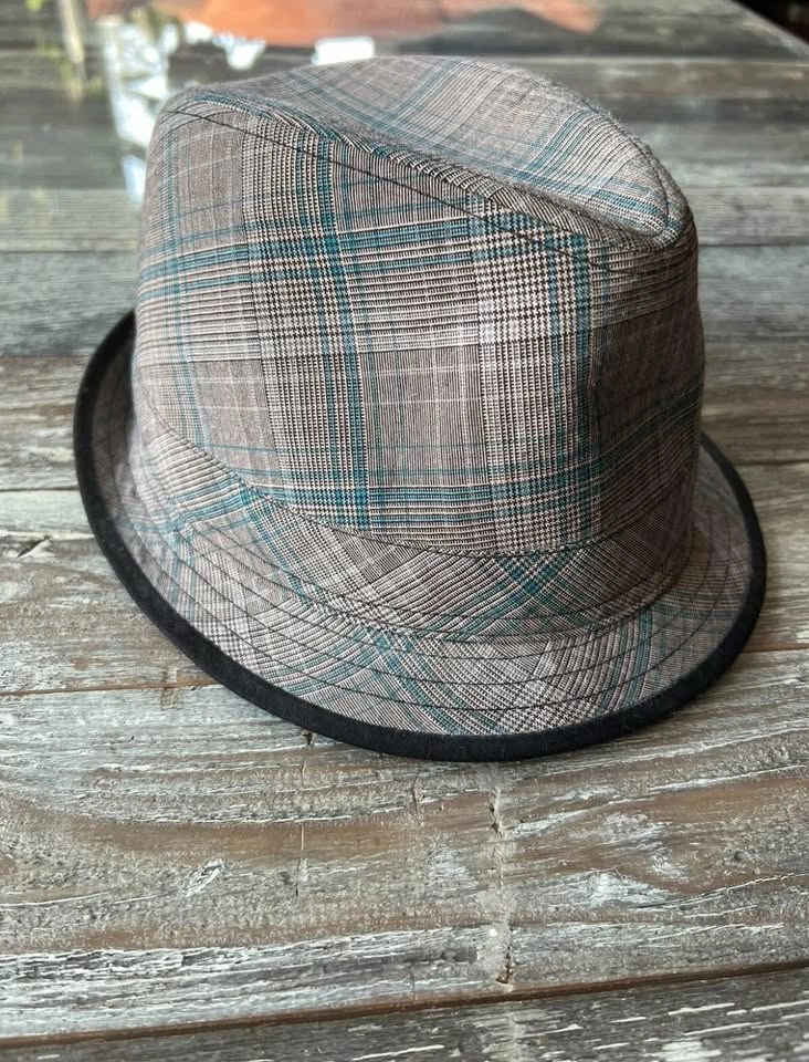 Men's Blue Grey Plaid Fedora Hat - photo 3