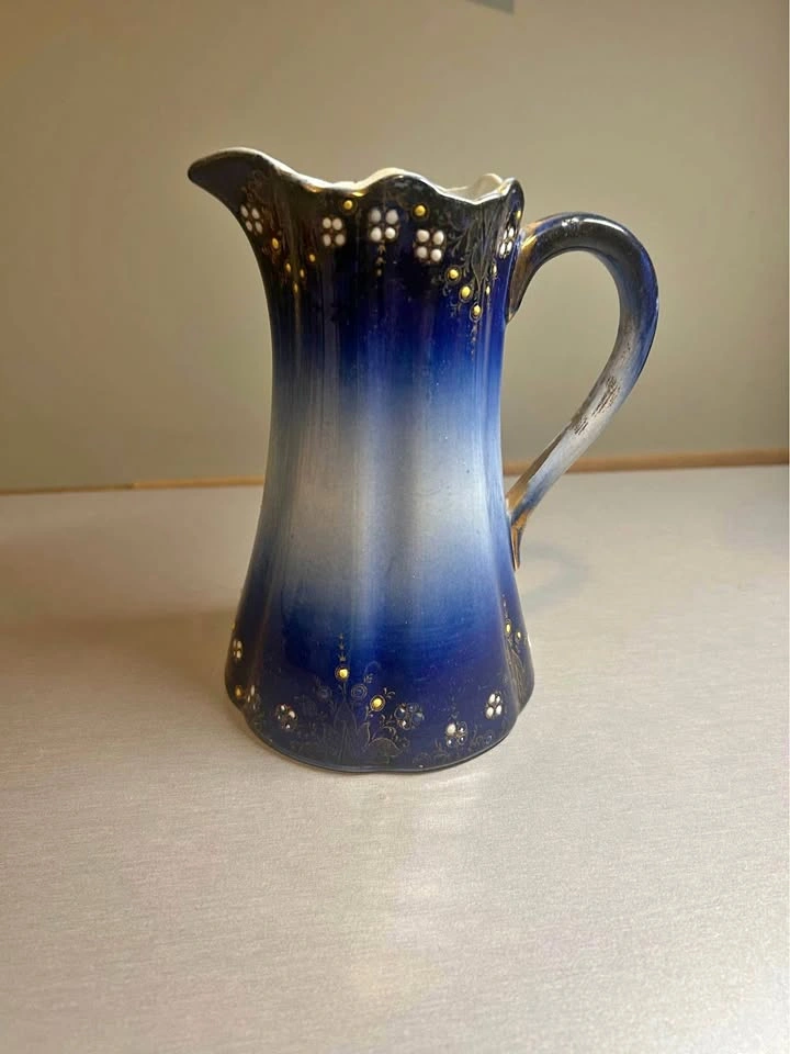 Antique Flow Blue Luneville France Pitcher