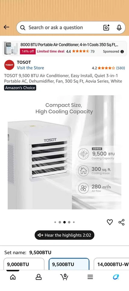 TOSOT 9,500 BTU Portable AC, Fan, Dehumidifier - photo 3