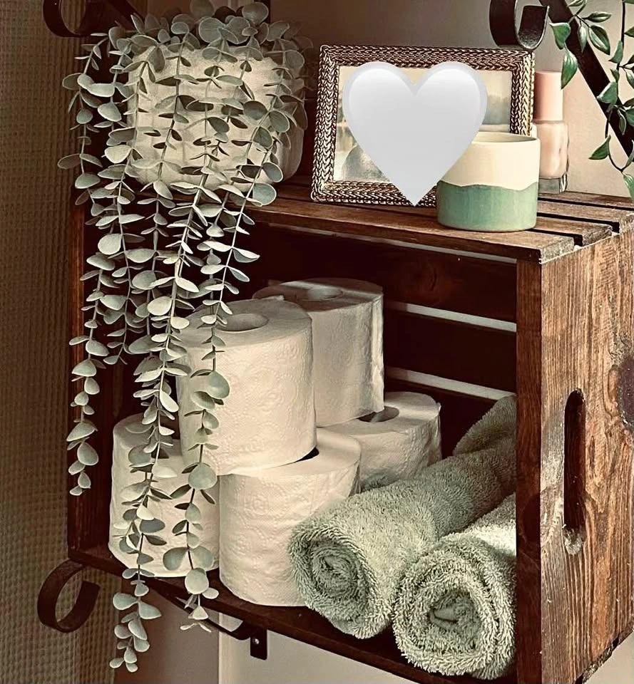 Custom Stained Wooden Crate Shelves w/ Vintage Brackets