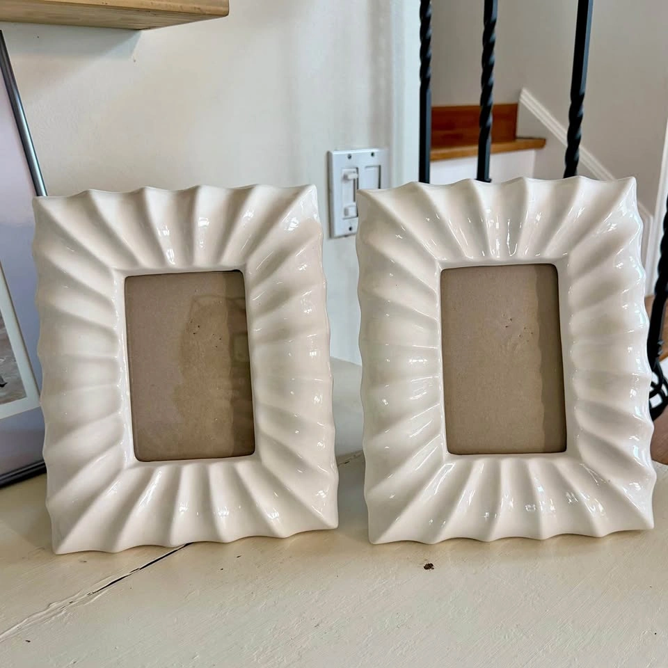 Heavy, Sculptural White Ceramic Picture Frames Set of 2 | Modern