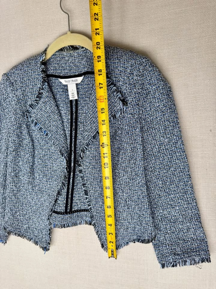 Blue Tweed Cropped Jacket with Fringe | White House Black Market - photo 4