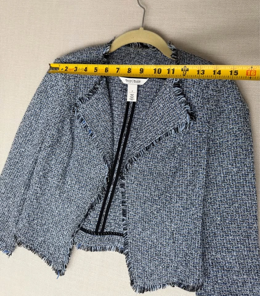 Blue Tweed Cropped Jacket with Fringe | White House Black Market - photo 5