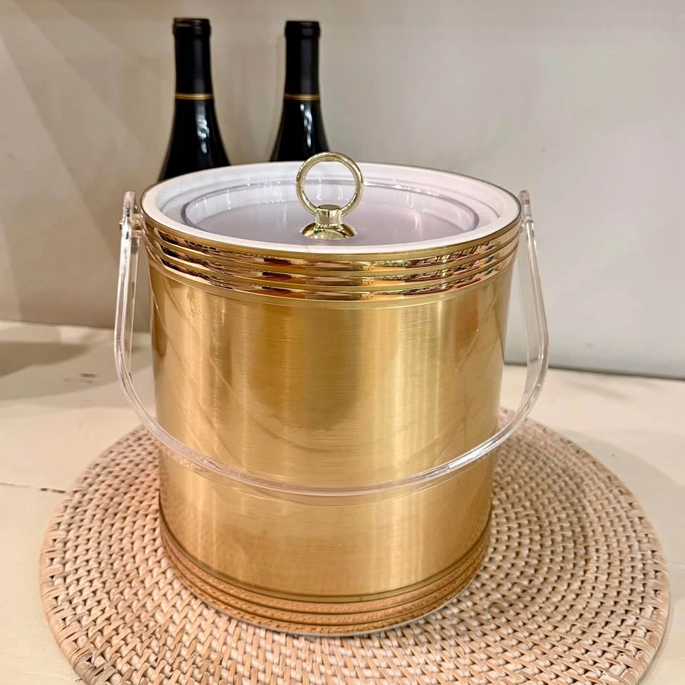 Vintage Brass Ice Bucket | Acrylic Handles | Hollywood Regency B