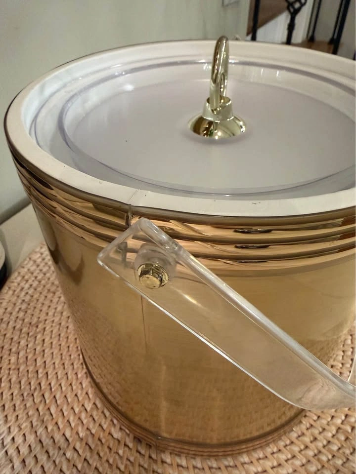 Vintage Brass Ice Bucket | Acrylic Handles | Hollywood Regency B - photo 3