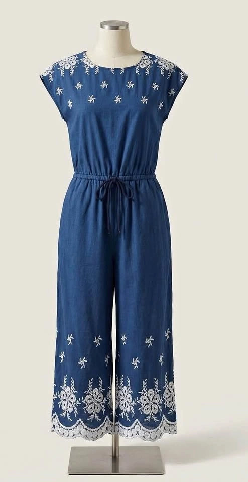 Blue Embroidered Jumpsuit Size Small