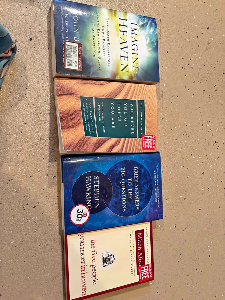 Assorted Books: Imagine Heaven, Stephen Hawking, Mitch Albom