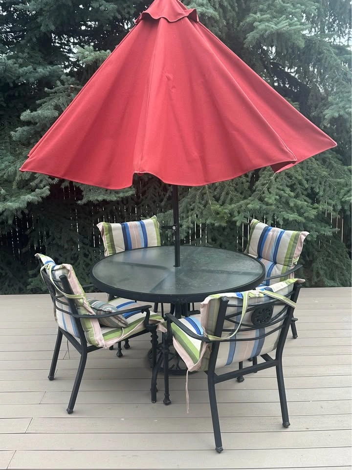 Patio Dining Set with 4 Chairs and Umbrella - photo 2