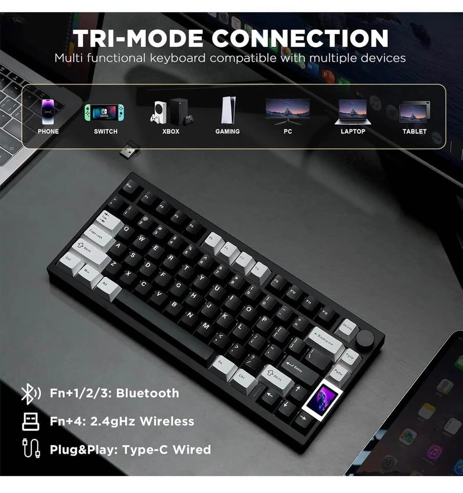 YUNZII AL80 Wireless Mechanical Keyboard, Aluminum, LCD, Knob - photo 3