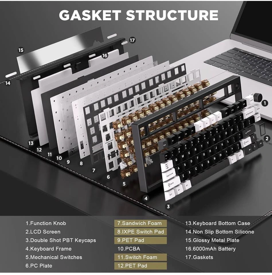 YUNZII AL80 Wireless Mechanical Keyboard, Aluminum, LCD, Knob - photo 4