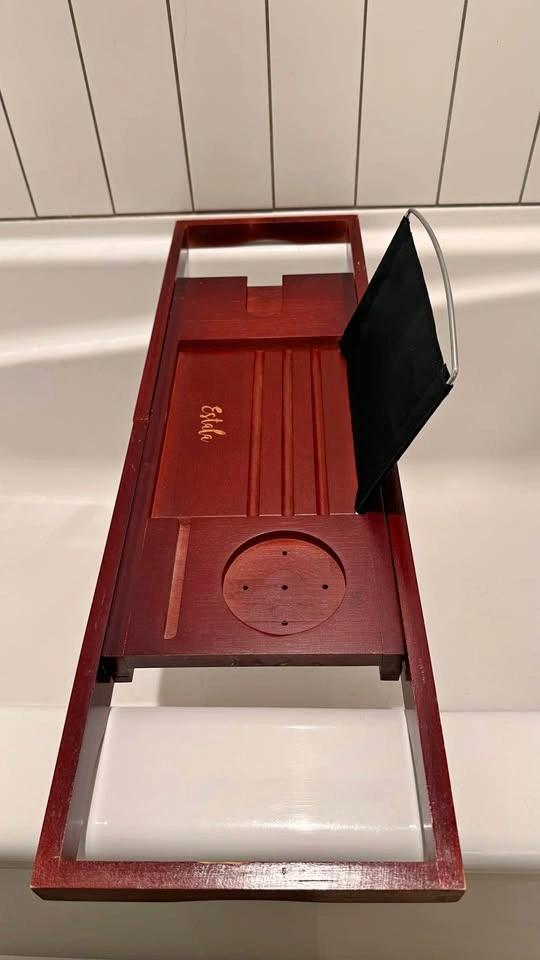 Estala Wooden Bathtub Caddy Tray - Dark Brown/Red