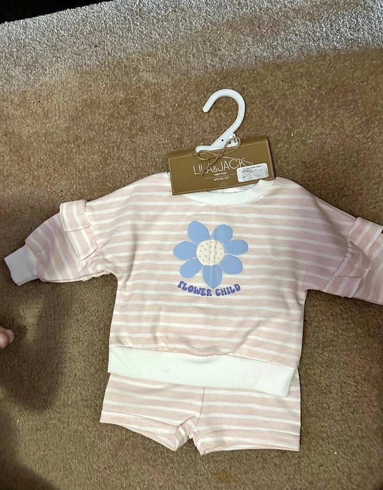 Lila & Jack Pink Flower Child Apparel Set 3-6M