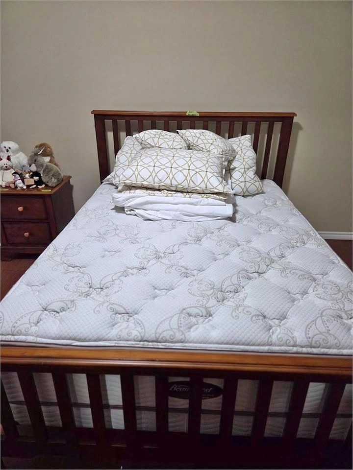 Queen Mattress, Wood Bed Frame & Nightstand