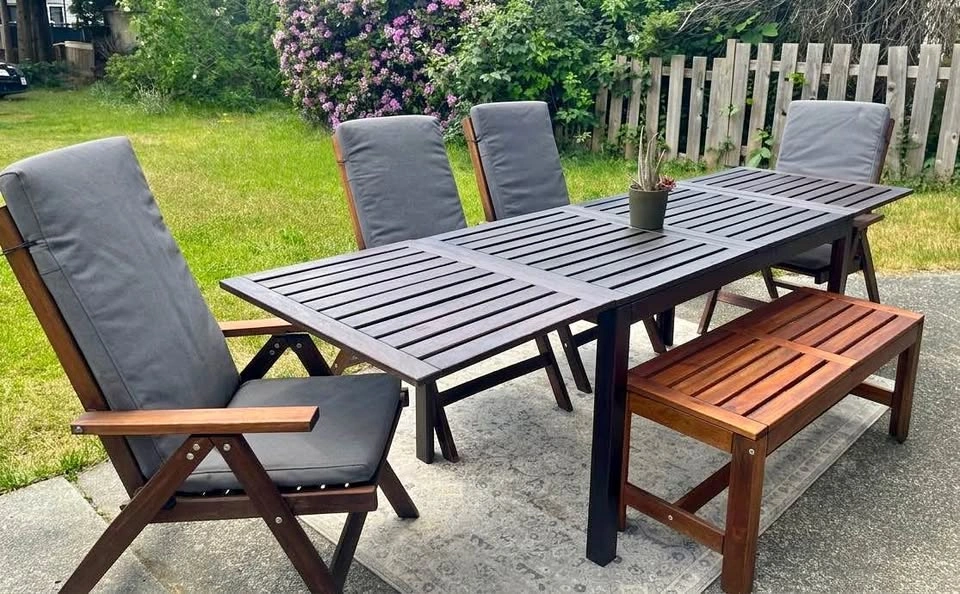 IKEA ÄPPLARÖ Patio Set – 4 Recliners + Extendable Table