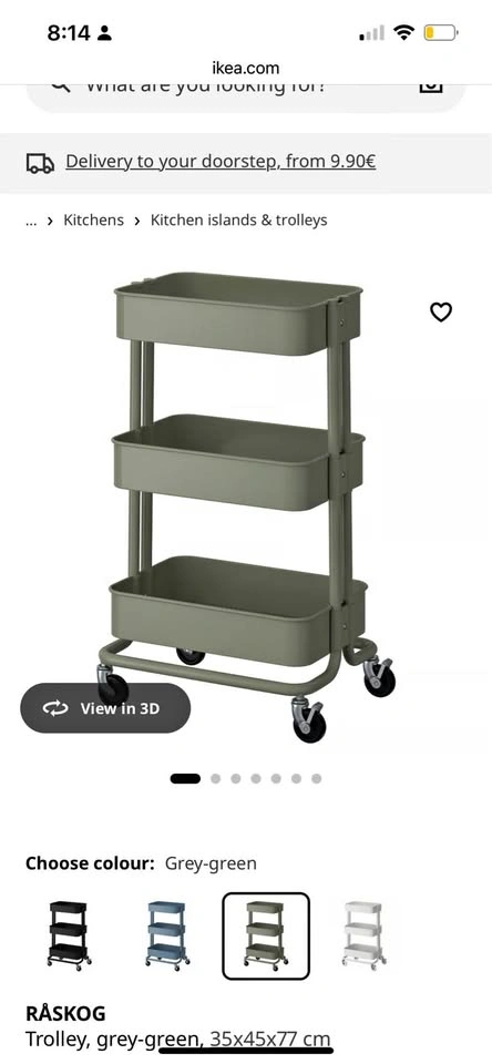 IKEA RÅSKOG trolley grey-green 35x45x77 cm