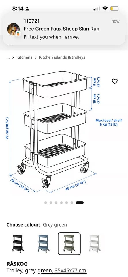 IKEA RÅSKOG trolley grey-green 35x45x77 cm - photo 2