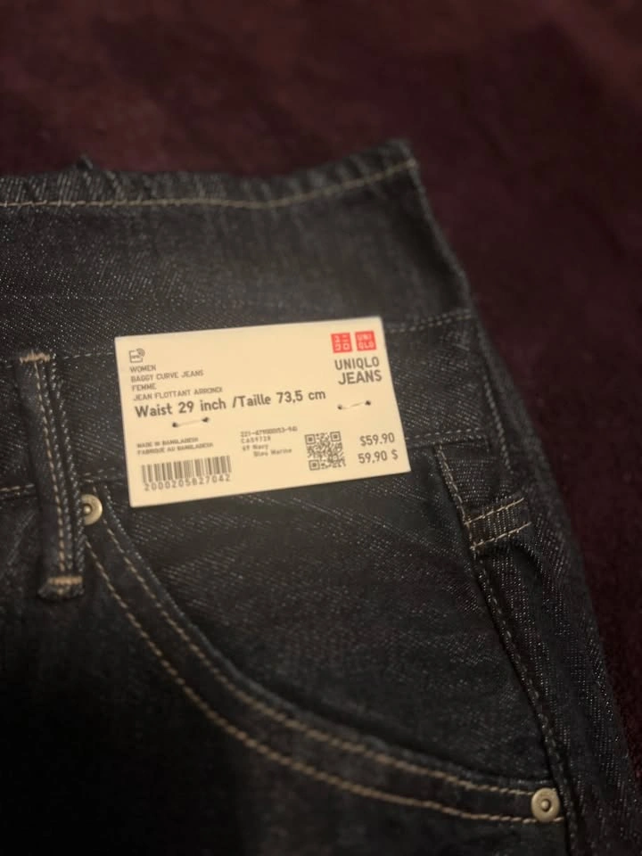 Uniqlo Baggy Curve Jeans (Barrel Leg) – Waist 29 – Dark Denim – - photo 2