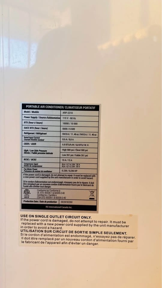 Royal Sovereign 10,000 BTU Portable AC - photo 5