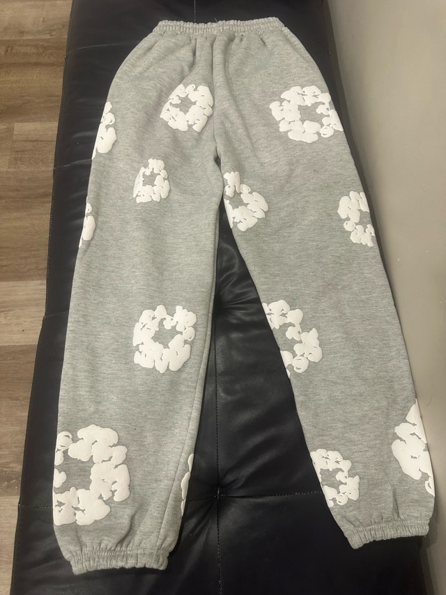 Grey and white denim tears pants (trades accepted)
