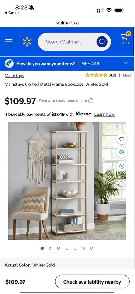 White gold 6-tier Metal shelf bookcase （ONLY 1 left)