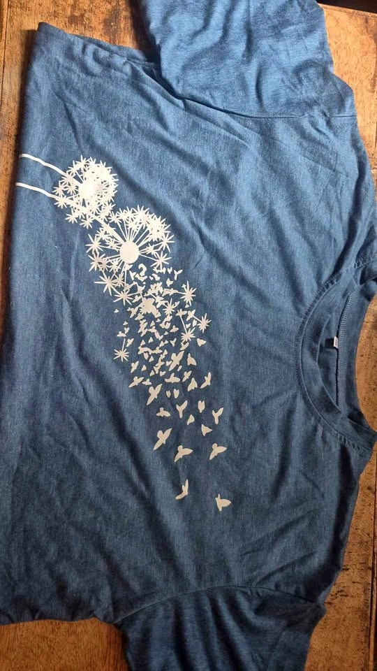 Blue Dandelion Bird Graphic T-Shirt 2XL