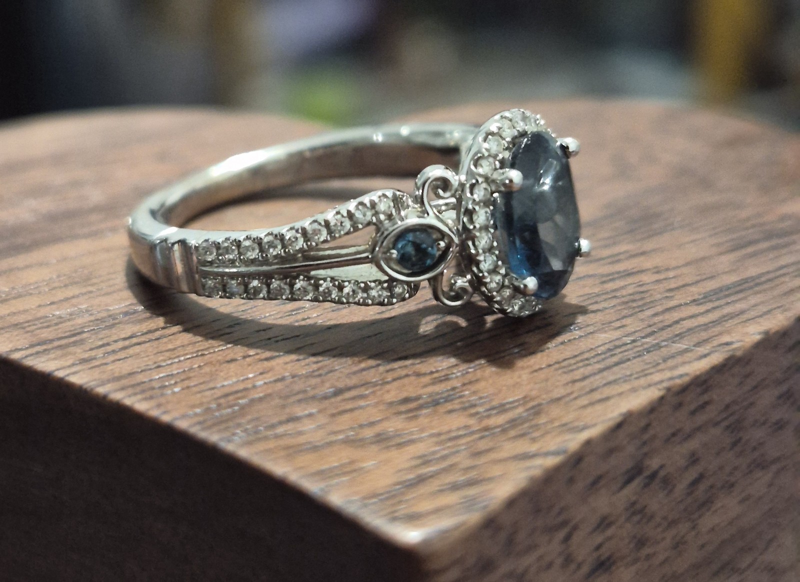 Blue Topaz & Diamond Engagement Ring in 14K White Gold - photo 2
