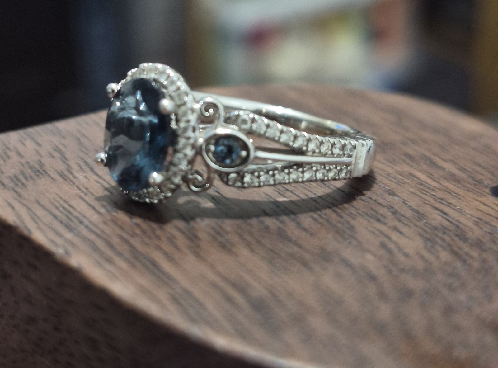 Blue Topaz & Diamond Engagement Ring in 14K White Gold - photo 3