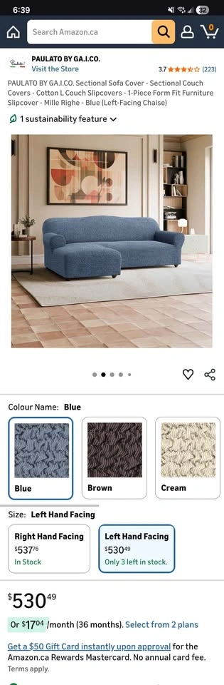 Blue Left-Facing Sectional Sofa Cover - photo 4