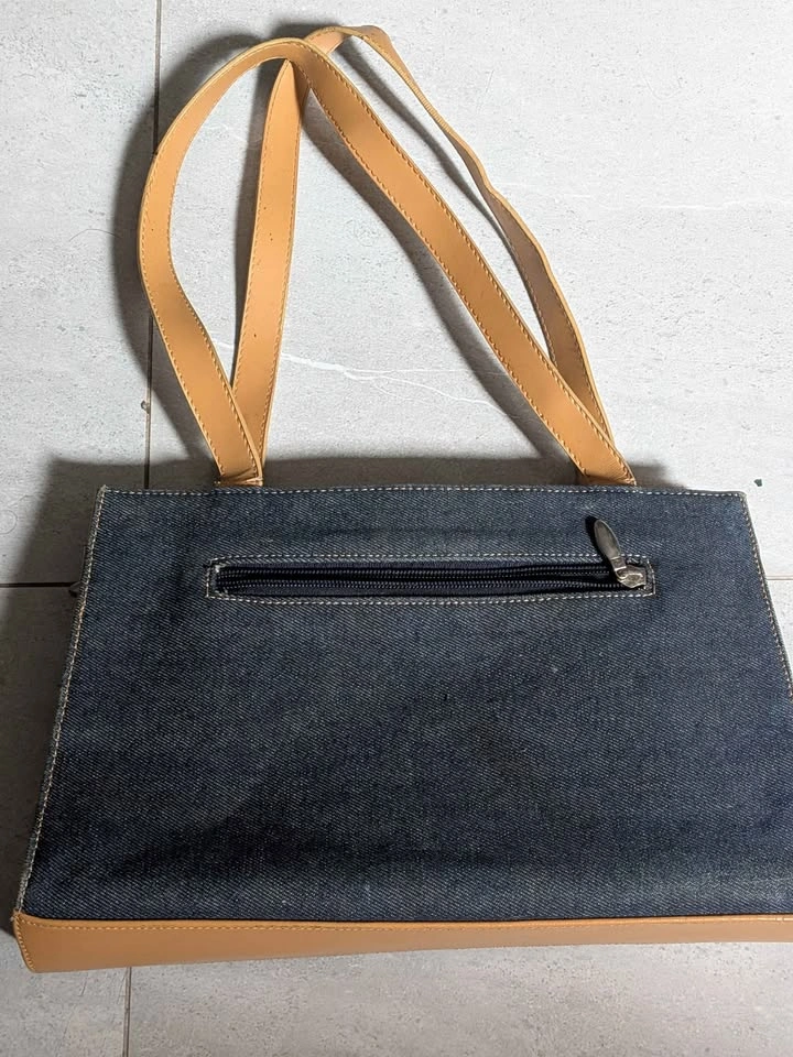 Vintage Denim and Tan Belted Shoulder Bag - photo 2