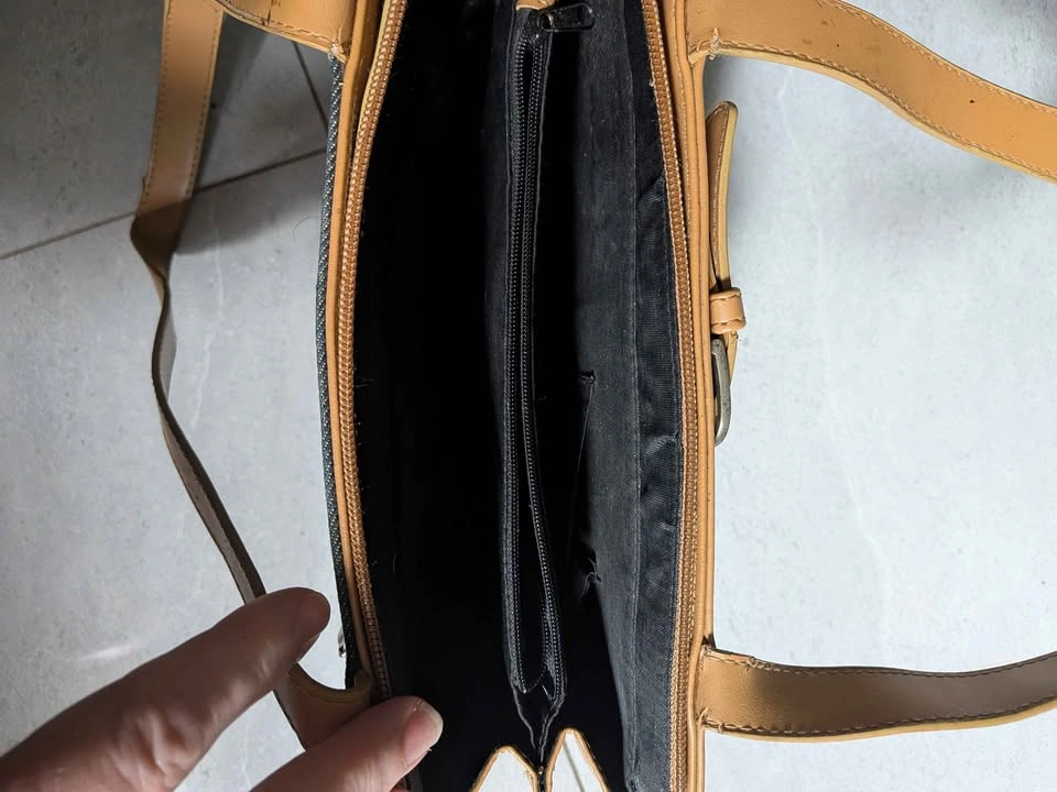 Vintage Denim and Tan Belted Shoulder Bag - photo 3