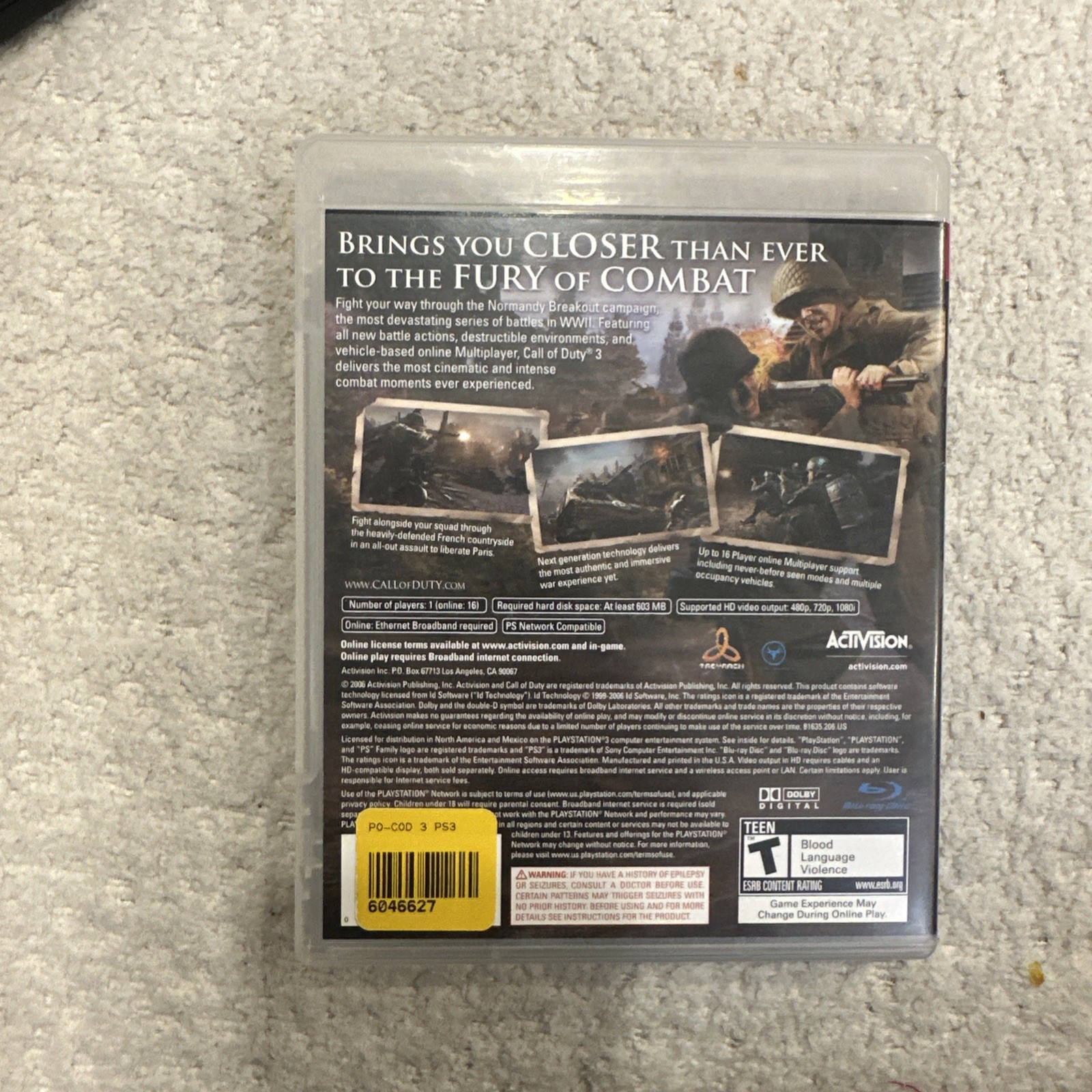 Call of Duty 3 PS3 (2006) CIB Complete In Box Tested - photo 2