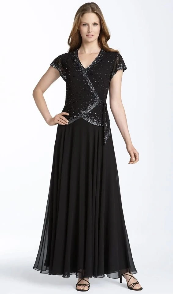 New JKara Black Beaded Chiffon Formal Dress - New w/ Tags