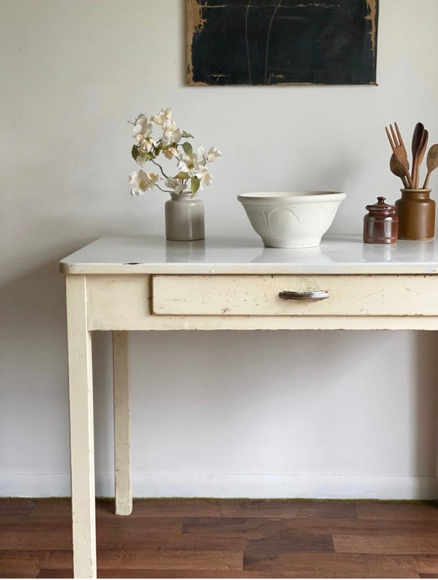 Vintage Table with Drawer and Porcelain Top