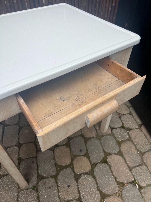 Vintage Table with Drawer and Porcelain Top - photo 3