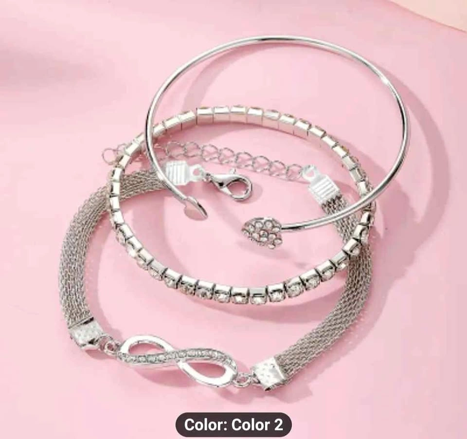3pcs Elegant Jewelry Set, Infinity & Heart Open Cuff Bracelets