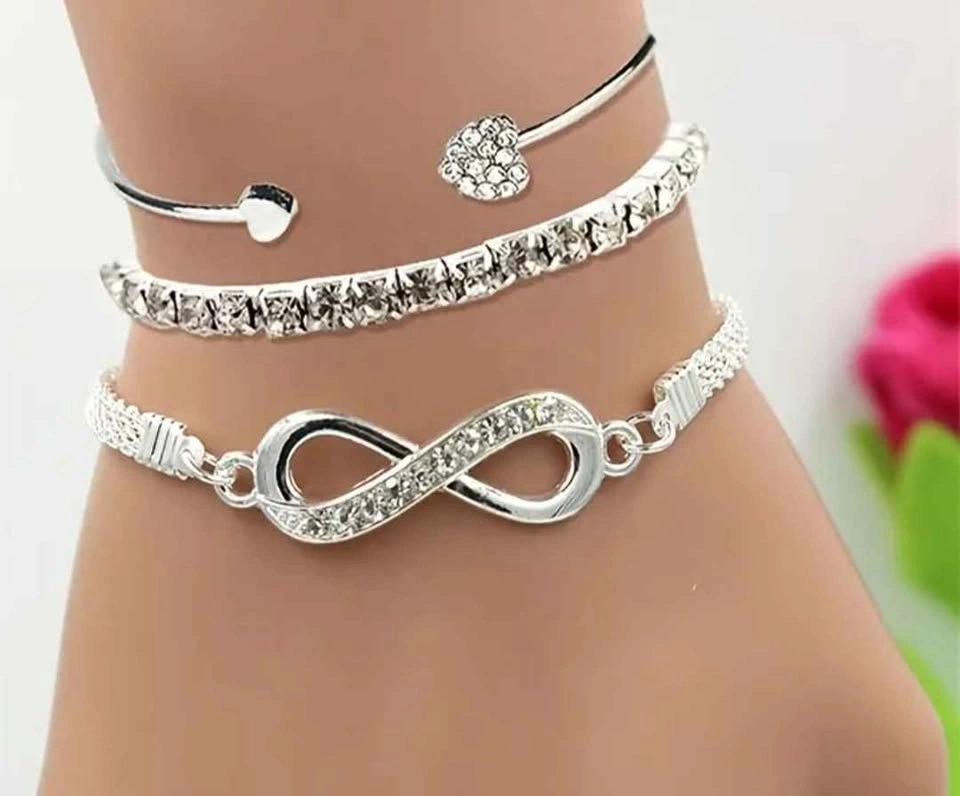 3pcs Elegant Jewelry Set, Infinity & Heart Open Cuff Bracelets - photo 2