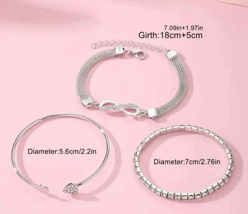3pcs Elegant Jewelry Set, Infinity & Heart Open Cuff Bracelets - photo 3