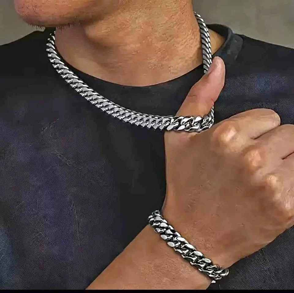 2pcs Men's Stainless Steel Necklace and Bracelet Set