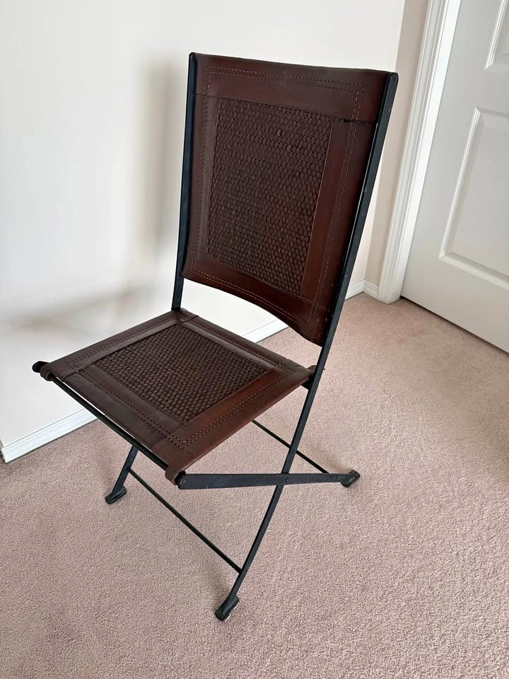 Brown Leather Folding Chair Metal Frame